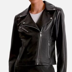 cropped black leather motorcycle jacket